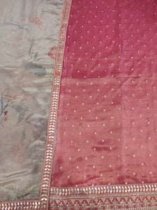 Shimmer Silk Pink Unstitched Suit With Gotapatti Golden Embroidery