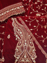 Load image into Gallery viewer, Maroon Velvet Unstitched Suit With Golden Embroidery
