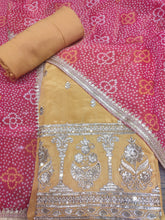 Load image into Gallery viewer, Yellow Shimmer Tissue Unstitched Suit With Golden Embroidery
