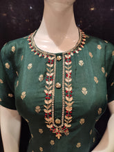 Load image into Gallery viewer, Green Silk Semi-Stitch Suit With Gota Patti Dubka Handwork
