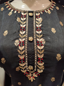 Black Silk Semi-Stitch Suit With Gota Patti Dubka Handwork