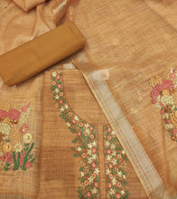 Load image into Gallery viewer, Light Brown Linen Silk Unstitched Suit With Thread Embroidery
