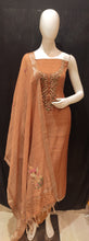 Load image into Gallery viewer, Light Brown Linen Silk Unstitched Suit With Thread Embroidery
