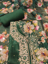 Load image into Gallery viewer, Green Opara Silk Unstitched Suit With Gotapatti Handwork
