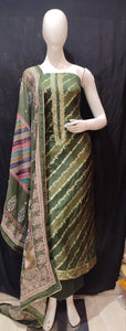 Green Banarsi Silk Unstitched Suit With Dabka Outlining On Neckpatti