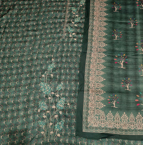 Green Pashmina Unstitched Suit With Thread Embroidery