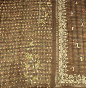 Olive Green Pashmina Unstitched Suit With Thread Embroidery