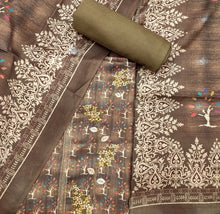 Load image into Gallery viewer, Olive Green Pashmina Unstitched Suit With Thread Embroidery
