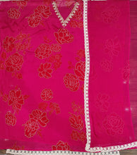 Load image into Gallery viewer, Pink Chinon Crape Semi-Stitch Suit Without Sleeves With Handwork And Lacework
