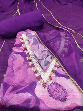 Load image into Gallery viewer, Purple Chinon Crape Semi-Stitch Suit With Hand Embroidery
