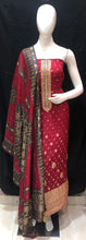 Load image into Gallery viewer, Maroon Organza unstitched Banarsi Suit With Hand Embroidery
