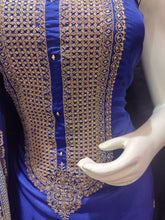 Load image into Gallery viewer, Blue Silk Unstitched Suit With Golden Embroidery
