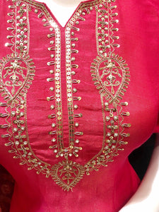 Pink Shimmer Silk Semi-Stich Suit With Hand Embroidery