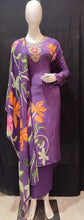 Load image into Gallery viewer, Purple Crape Semi-Stitch Suit With Golden Embroidery
