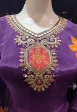 Load image into Gallery viewer, Purple Crape Semi-Stitch Suit With Golden Embroidery
