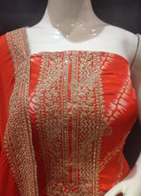 Load image into Gallery viewer, Red Silk Unstitched Suit With Golden Embroidery
