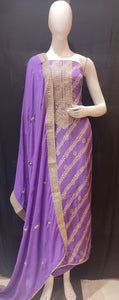 Purple Silk Unstitched Suit With Golden Embroidery
