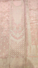 Load image into Gallery viewer, Pastel Peach Unstitched Suit With Kanjivaram work
