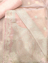 Load image into Gallery viewer, Pastel Peach Unstitched Suit With Kanjivaram work
