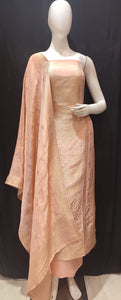 Pastel Peach Unstitched Suit With Kanjivaram work