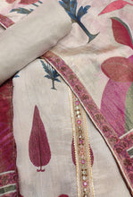 Load image into Gallery viewer, Grey Tissue unstitched Suit with Digital print and Handwork
