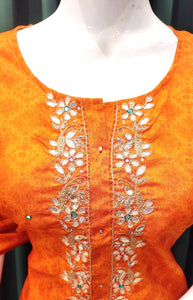 Orange Silk Semistitch Suit With Gota Patti Work