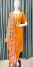 Load image into Gallery viewer, Orange Silk Semistitch Suit With Gota Patti Work
