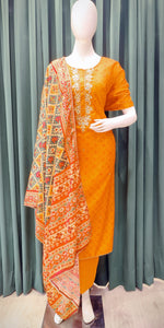 Orange Silk Semistitch Suit With Gota Patti Work