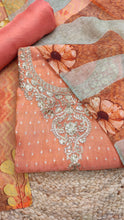 Load image into Gallery viewer, Orange Shimmer Unstitched Suit With Sequins and Zari Work
