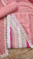Peach Cotton Semistitch Suit With Lace Work