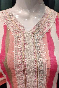 Peach Cotton Semistitch Suit With Lace Work