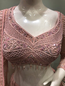 Pink Net Lehenga With Pearl And Sequence