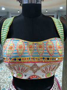 Multi Colour Silk Lehenga with Gota And Mirror