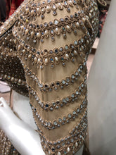 Load image into Gallery viewer, Golden Net Lehenga With Dori And Moti
