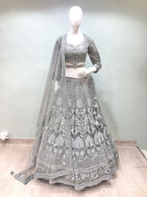 Load image into Gallery viewer, Gray Net Lehenga With Multi Dori And Mirror
