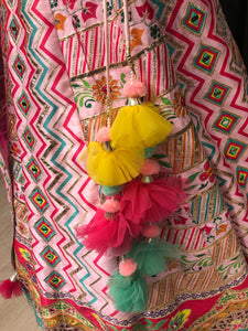 Multi Colour Silk Lehenga With Gota Patti And Mirror