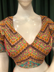 Multi Colour Silk Lehenga With Gota Patti And Mirror