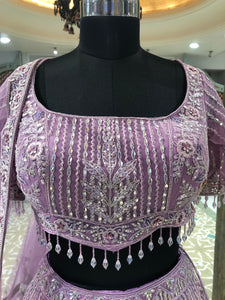 Lavender Net Lehenga With Dori And Sequence