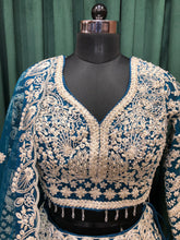 Load image into Gallery viewer, Blue Net Lehenga With White Thread And Sequence
