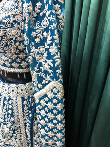 Blue Net Lehenga With White Thread And Sequence