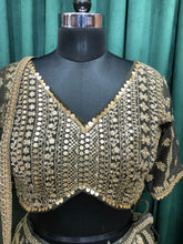 Load image into Gallery viewer, Olive Georgette Green With Gold Zari And Gold Sequence
