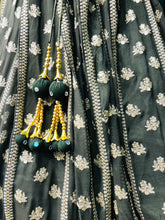Load image into Gallery viewer, Olive Georgette Green With Gold Zari And Gold Sequence
