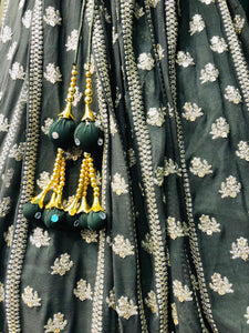 Olive Georgette Green With Gold Zari And Gold Sequence