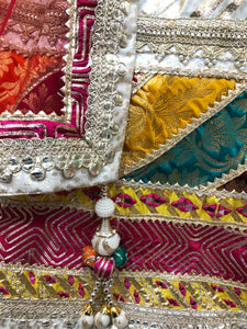 Cream Banarsi Silk Lehenga With Zari, Mirror And Multi Colour Border