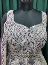 Load image into Gallery viewer, Mauve Net Lehenga With Dori And Mirror

