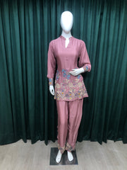 Peach Georgette Co ord Set With Thread Work