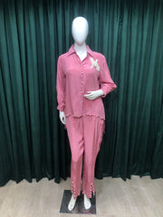 Pink Silk Co ord Set With Pearl And Cutdana Work