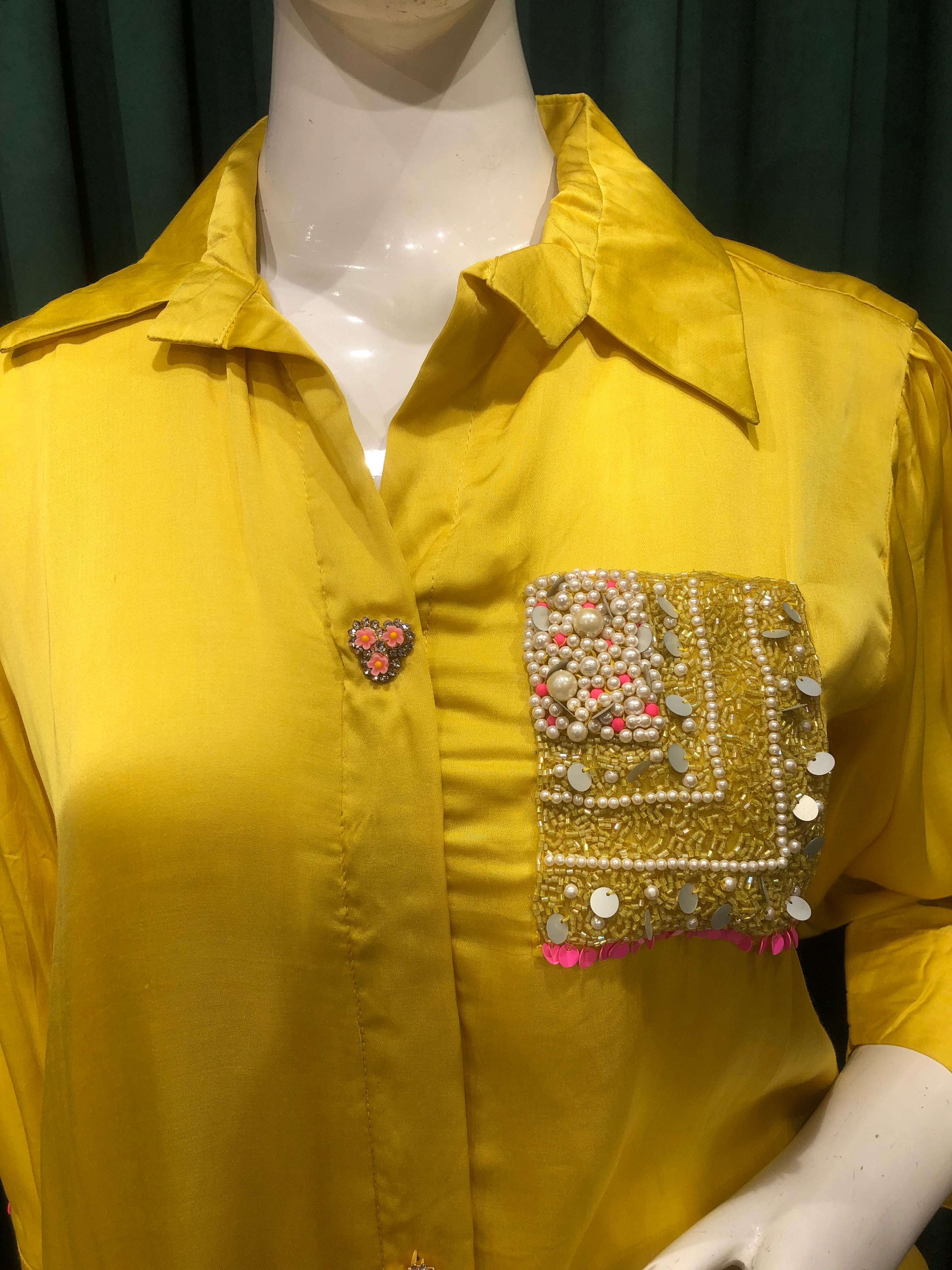 Yellow Silk Co ord Set With Cutdana and Pearl Work