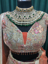 Load image into Gallery viewer, Dusty Green Net Lehenga With Multi Thread and Dori Work
