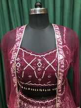 Load image into Gallery viewer, Wine Lehenga Georgette With Sequins, Pulse, and Cut Dana
